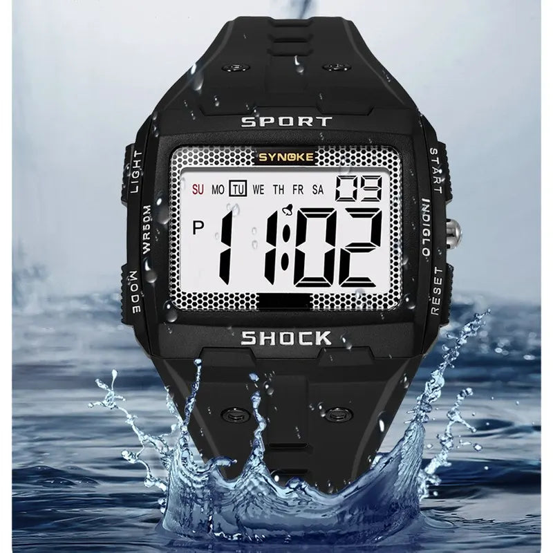 Men's Sports Electronic Waterproof Square Watch with Large Screen for Outdoor Activities