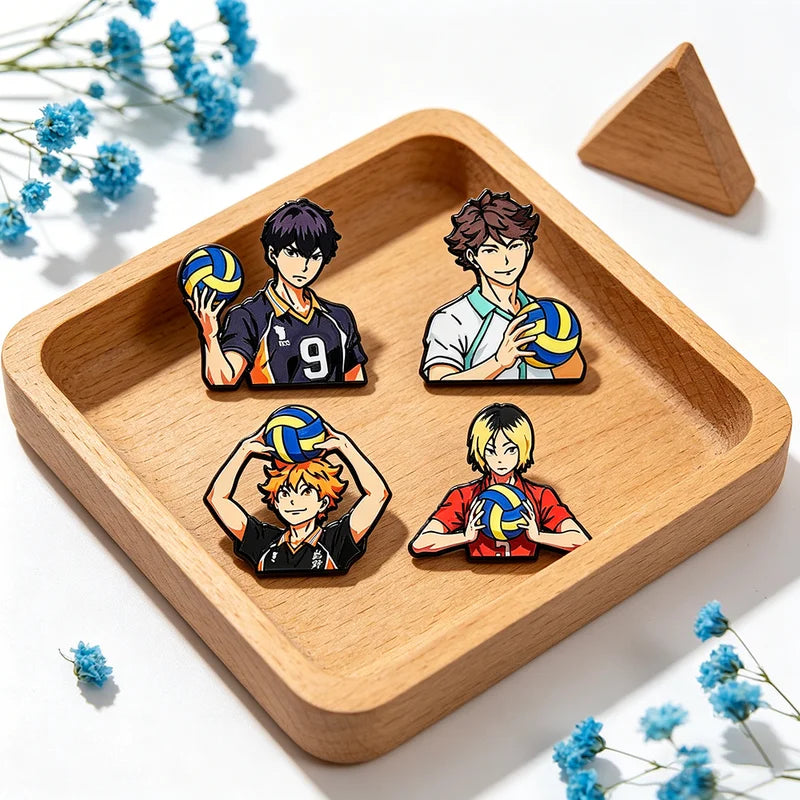 4-Piece Cute Volleyball Enamel Pin Cartoon Anime Brooches for Coat & Apparel