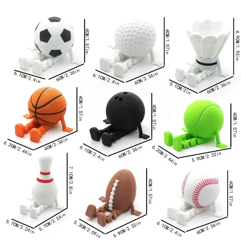 Sports Ball Figurine Collection Desktop Ornament - Soccer, Baseball, Basketball, Rugby, Bowling