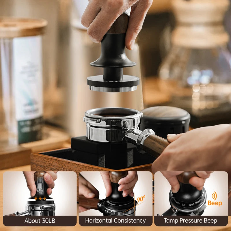 Professional Espresso Coffee Tamper with Spring Loaded Calibration and Sound Feedback