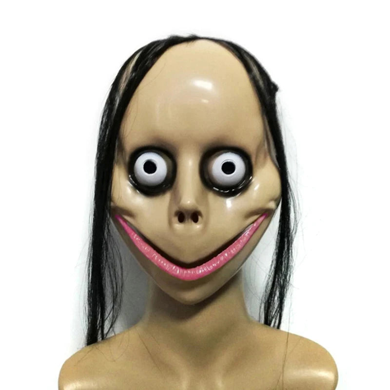 Halloween Ghost Mask with Long Hair V-Shaped Mouth Fun Mask for Costume Party