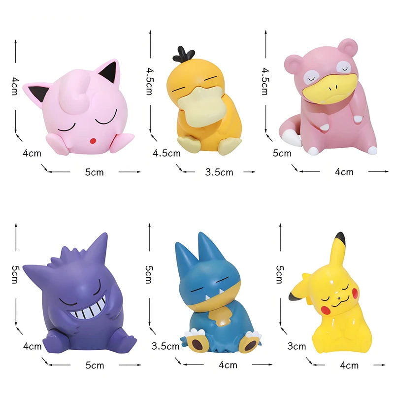 6pcs Pokemon Action Figures Set - Pikachu Psyduck Gengar Jigglypuff Slowpoke Toys