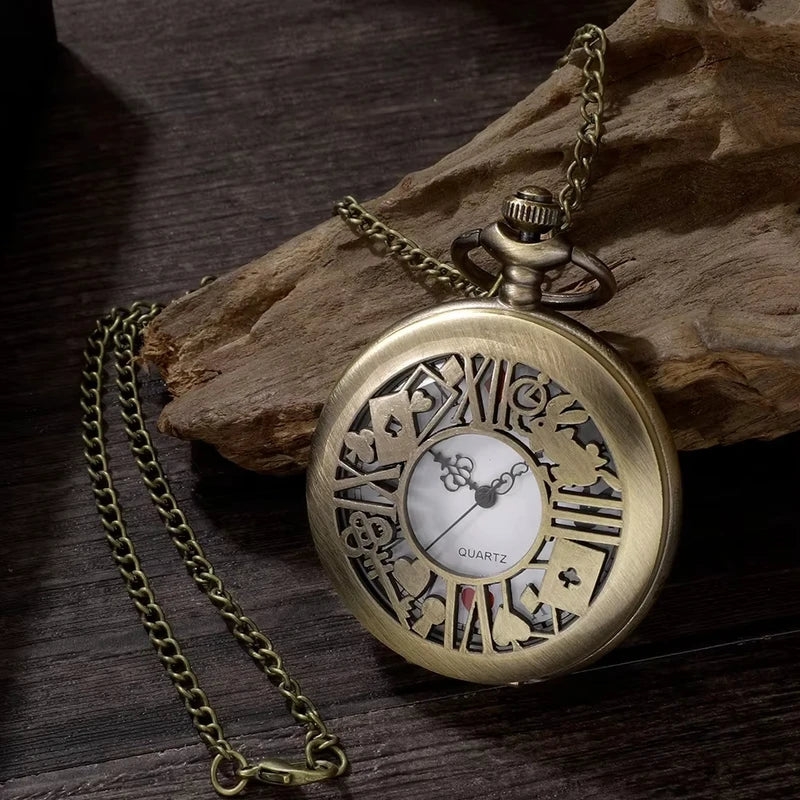 Vintage Bronze Quartz Pocket Watch with Chain - Women Gift Pendant