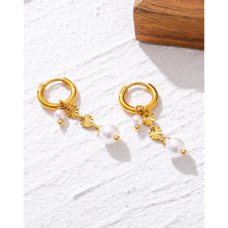 Stainless Steel Hoop Earrings for Women with Baroque Pearl Charms - Drop & Waterproof Jewelry
