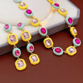 Colorful Square Oval Rhinestone Choker Necklace with Dangle Earrings Jewelry Set