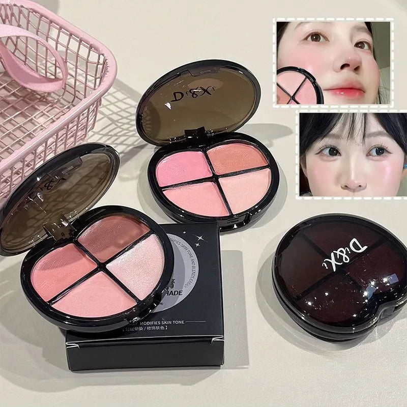 K-Beauty Glow Wet Blush Palette 4 Colors Dewy Natural Finish for Cheeks & Lips