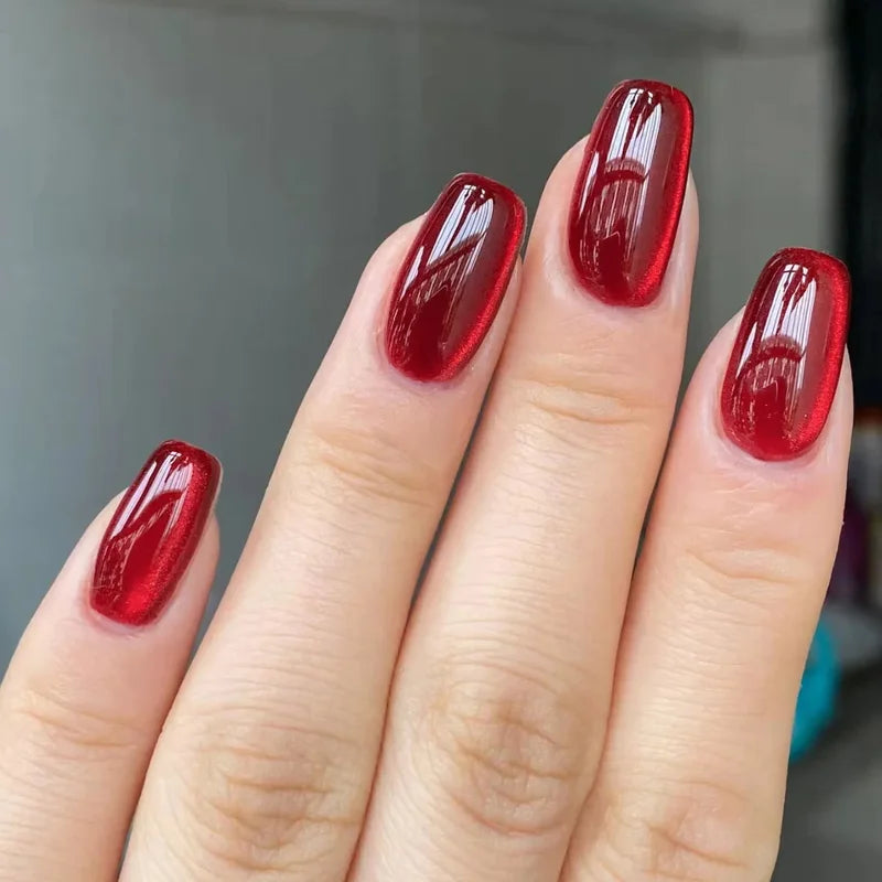Halloween Sparkling Red Cat Eye Fake Nails - Detachable Press-On Manicure with Glue Wholesale