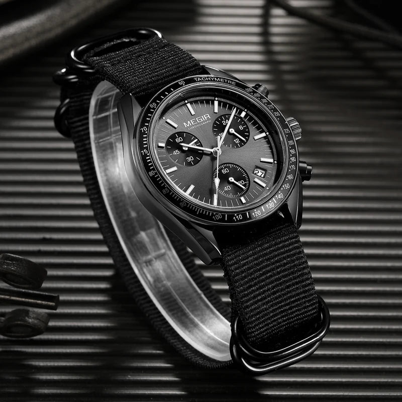 Men's Sport Automatic Chronograph Waterproof Watch with Canvas Strap