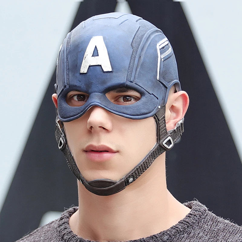 Latex Captain America Helmet Mask Cosplay Costume Prop for Halloween & Parties