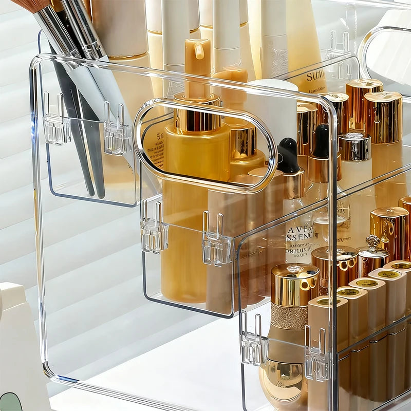 Portable Cosmetic Storage Box with Compartments - Large Capacity Skin Care & Perfume Organizer