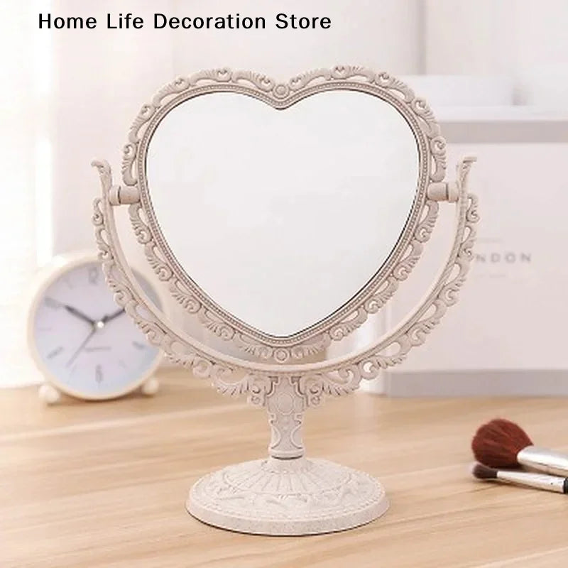 Heart-Shaped Double-Sided Makeup Mirror Portable Vanity Compact for Women
