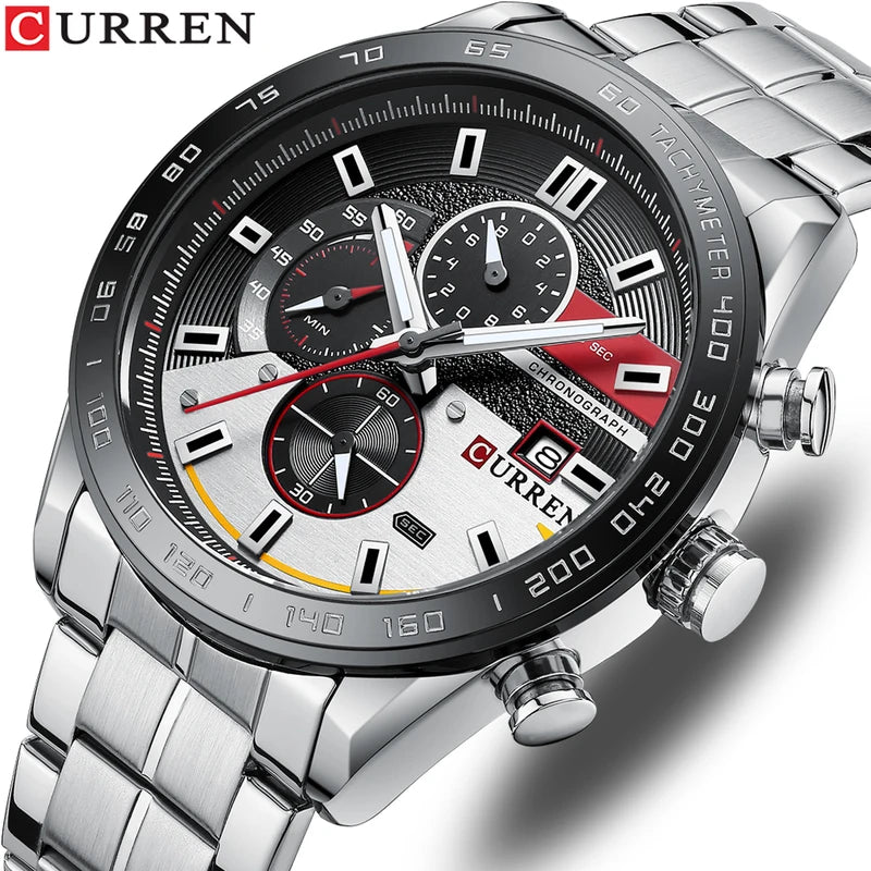 Men's Quartz Watch Waterproof Business Chronograph Stainless Steel Strap