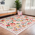 8x10 Indoor Washable Boho Floral Rug with Non-Slip Backing – Low Pile Carpet for Living Room & Bedroom