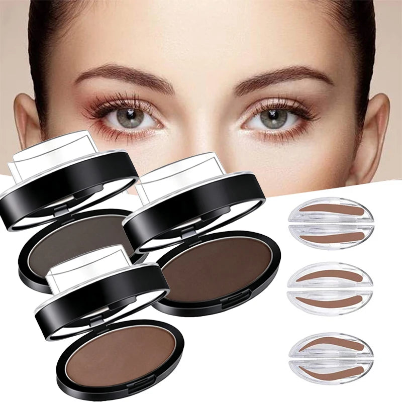 Eyebrow Powder Stamp Kit - Waterproof Natural Brow Makeup Palette with Stamp Applicator
