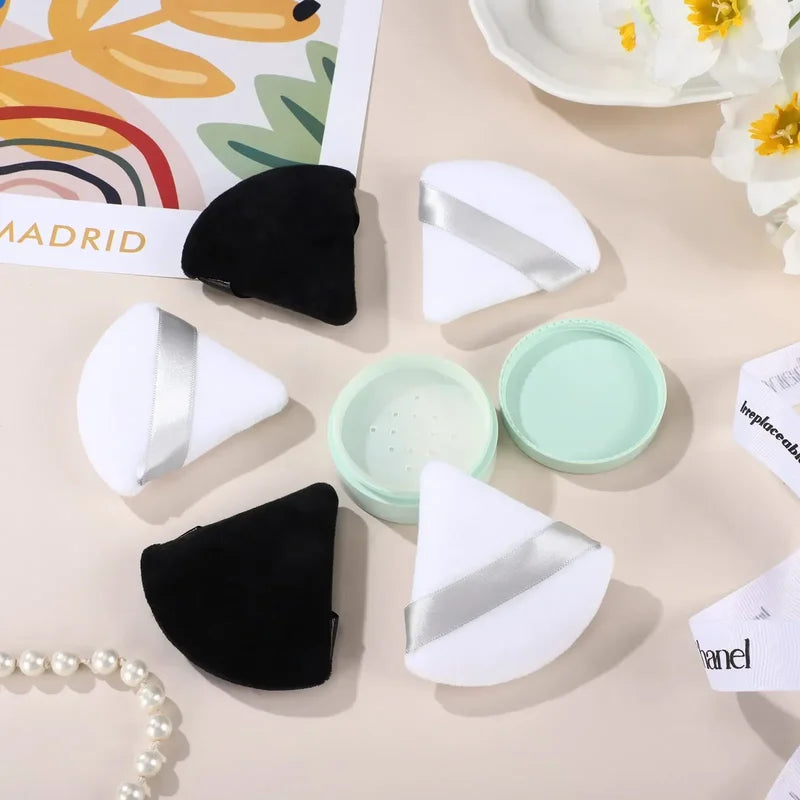 Triangle Velvet Powder Puff Makeup Sponge Set - Washable Mini Face Applicators