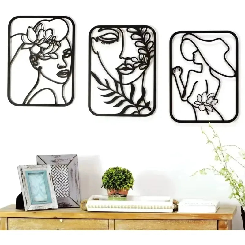 Iron Wall Art Sculpture Feminine Figures Metal Decor for Home Interior