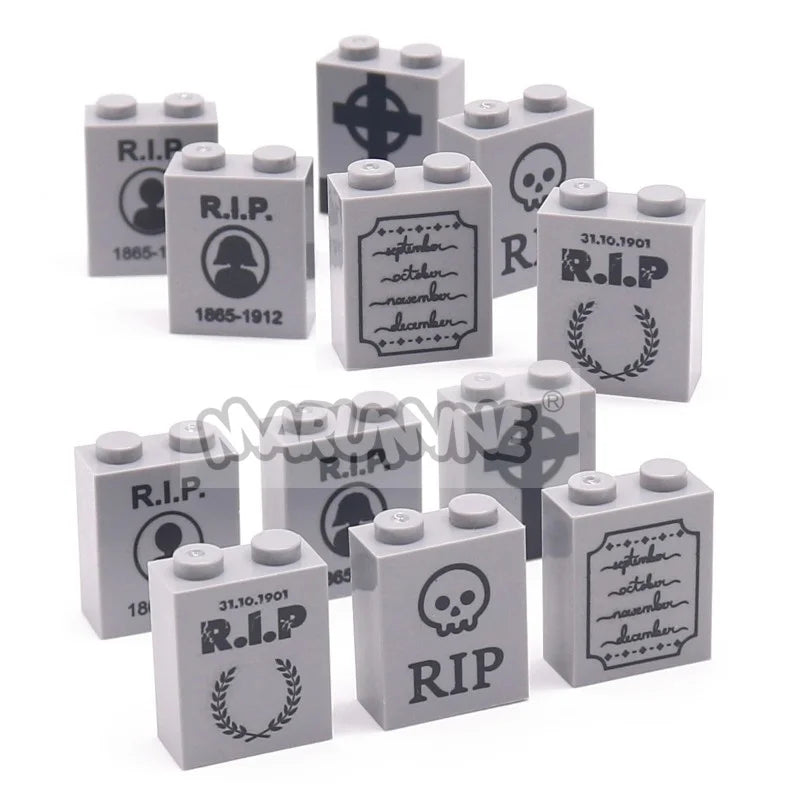 Halloween Building Blocks Kit for Model Creation - Tombstone Graveyard Accessories