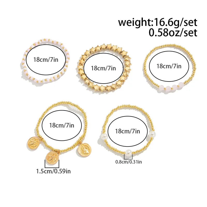 Retro Multi-Layer Star Pendant Bracelet with Beaded Elastic Thread