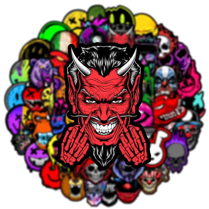 50Pcs Horror Skull Stickers Waterproof Decals for Phone Luggage & Skateboards
