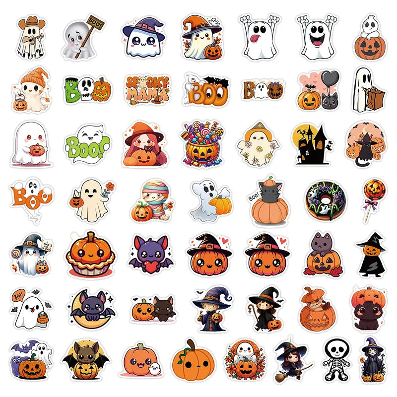 50-Piece Halloween Sticker Set - Decorative Decals for Notebooks & Phone Cases