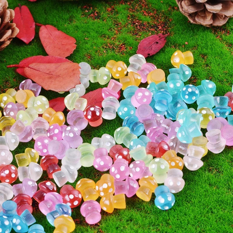 Luminous Mini Mushroom Figurines Glow-in-the-Dark Micro Landscape Decor Set