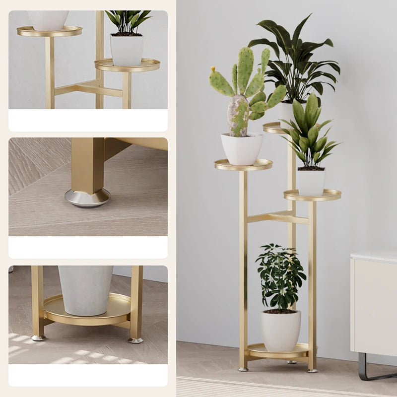 Multi-Layer Indoor Plant Stand - Metal Corner Shelf with Anti-Slip Feet