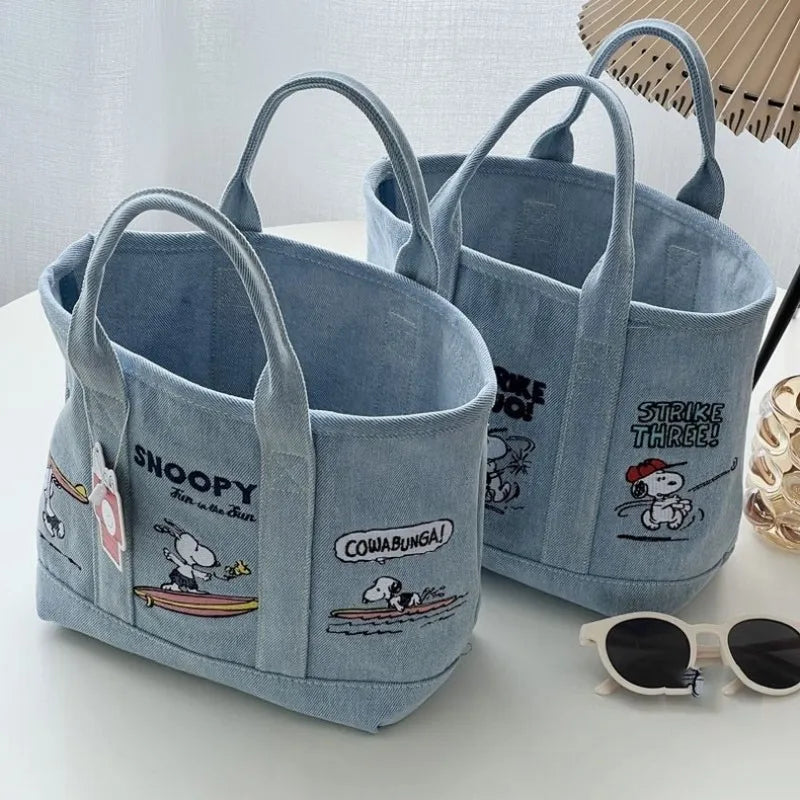 Cute Snoopy Embroidered Canvas Tote Bag for Women Casual Office & Lunch