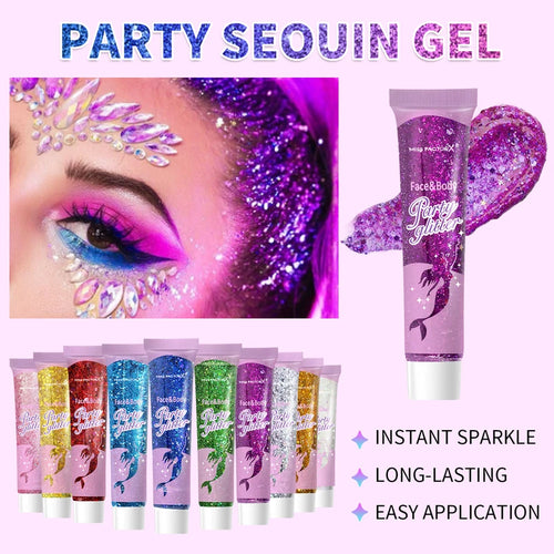 10 Color Face and Body Glitter Gel - Holographic Cosmetic Glitter for Makeup & Holiday