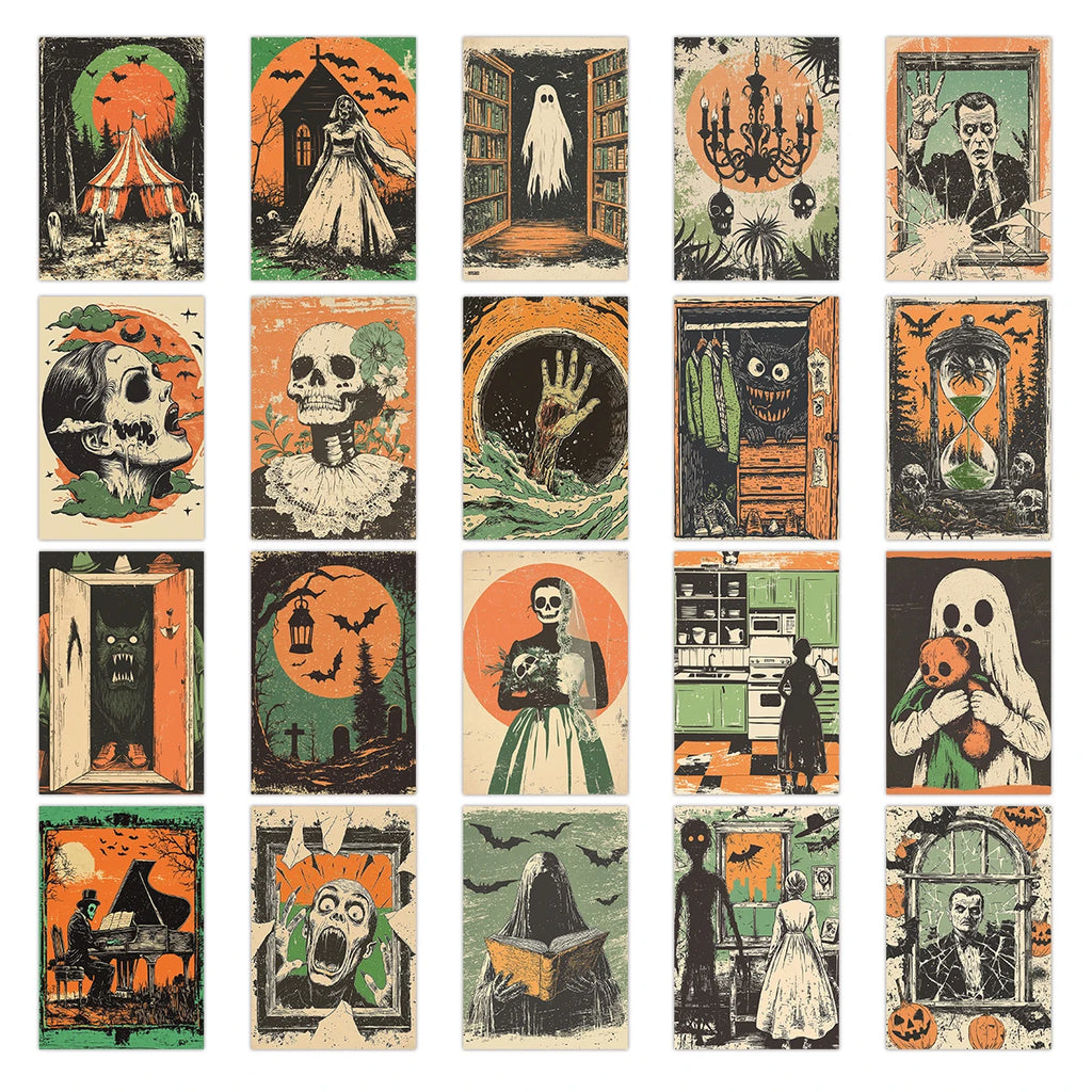 20pcs Spooky Skeletons Halloween Postcards Wall Art Decorations Gift Set
