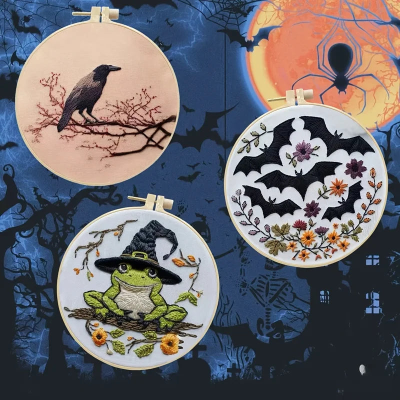 Halloween Pattern Embroidery DIY Kit with Needles & Threads - Craft Material Set