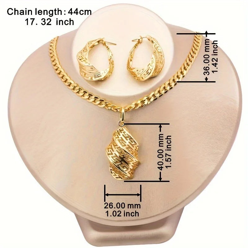 Gold Necklace Jewelry Set for Women Hollow Pendant Earrings Wedding Gift