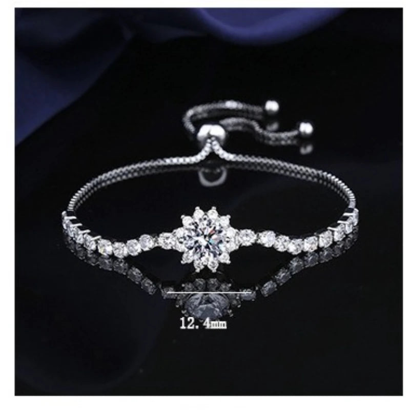 925 Sterling Silver Moissanite Sunflower Bracelet Two Carats Women’s Hand Jewelry Pull-Out Style