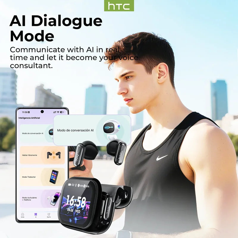 Wireless Bluetooth Earphones with AI Translator LCD Screen Noise Reduction Sport Headsets