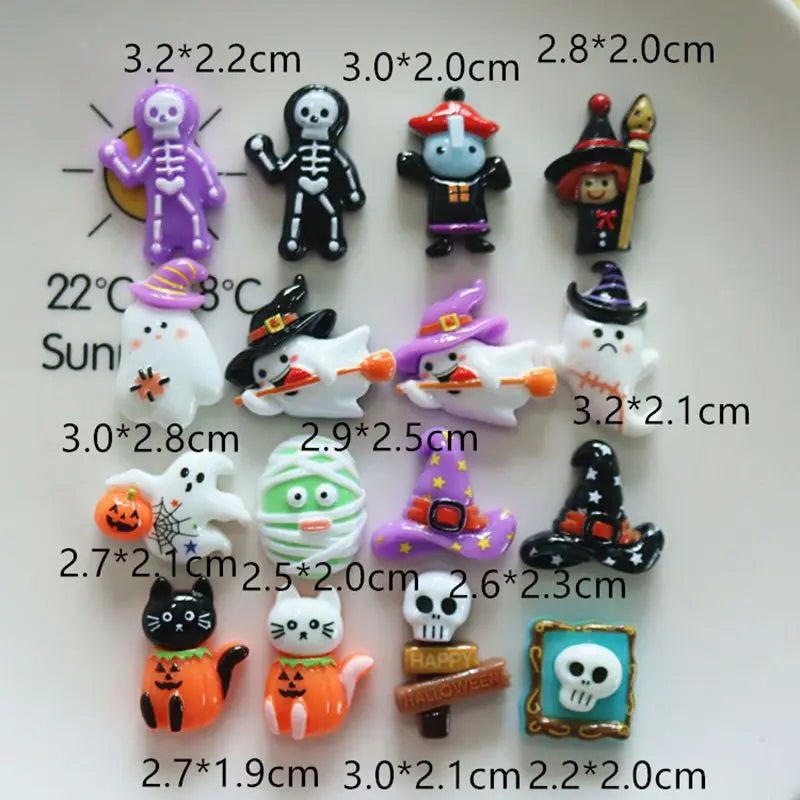 10 Pcs Cute Halloween Ghosts Skeletons Pumpkins Resin Jewelry Hairpin Craft Decorations