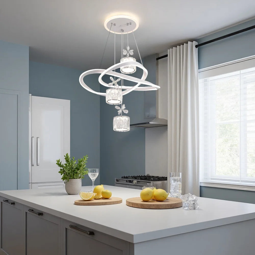 LED Pendant Light with Crystal Shade & Adjustable Colors - Modern Ceiling Fixture