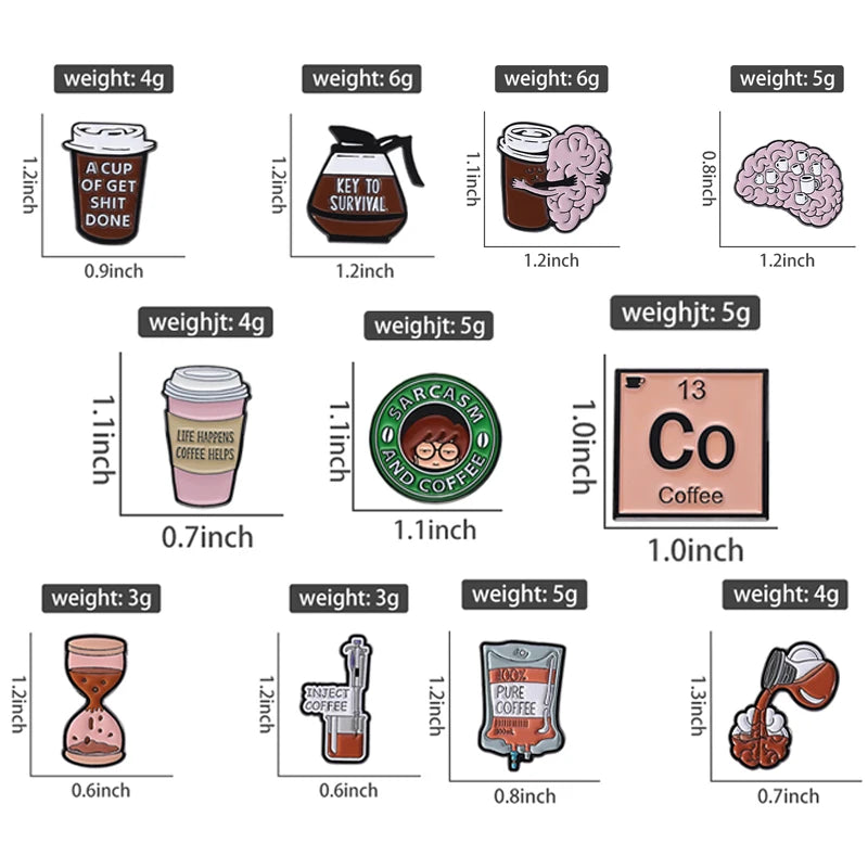 Medical Coffee Bag Pin Brooch - Brain Inject Key To Survival Lapel Jewelry