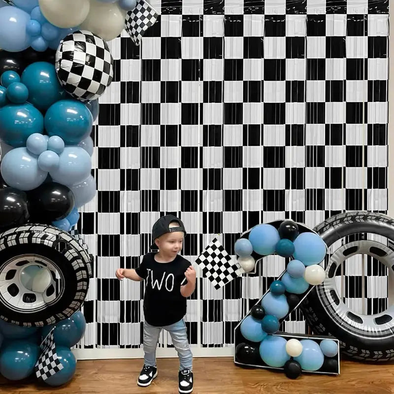 Racing Car Birthday Party Decor Foil Curtain Backdrop & Photo Booth Props