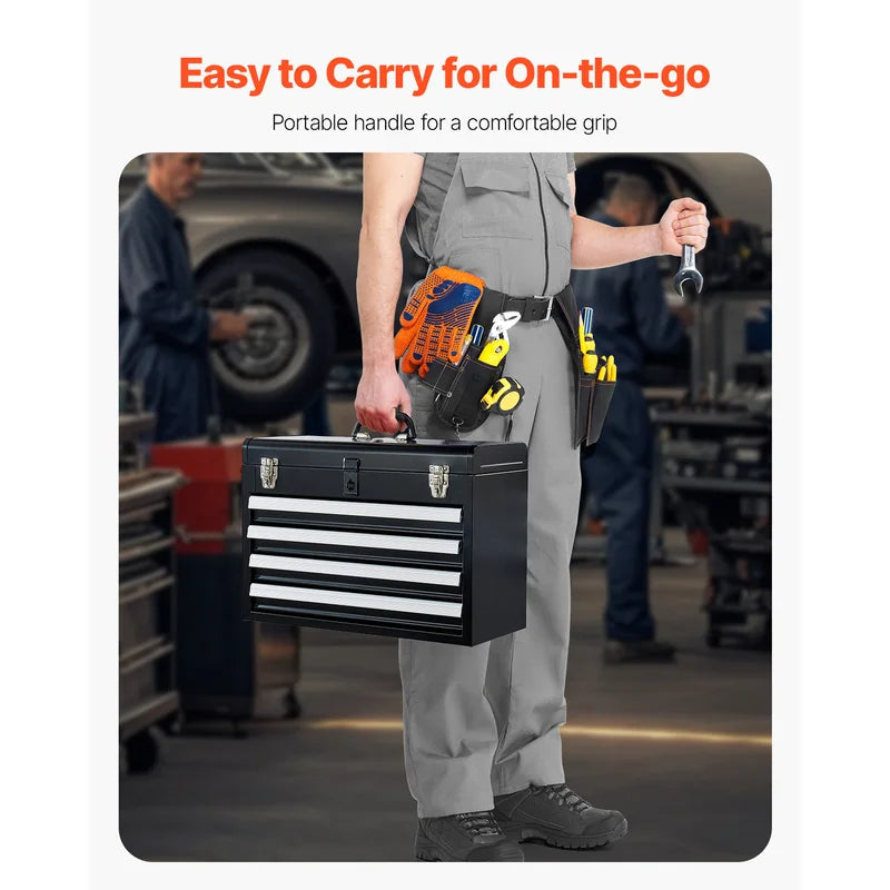 20.5-Inch Portable Metal Tool Box with 4 Drawers, Locking Organizer for Workshop