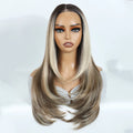 Layered Straight Synthetic Lace Front Wig for Black Women - Glueless Ombre Brown T-Part & 6x4 Pre-Plucked Style