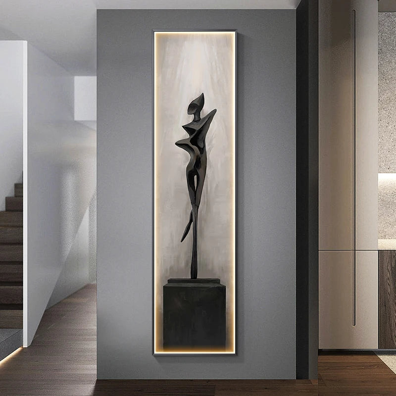 Modern Abstract Wall Art with LED Wall Hanging Lamp for Living Room and Home Decor