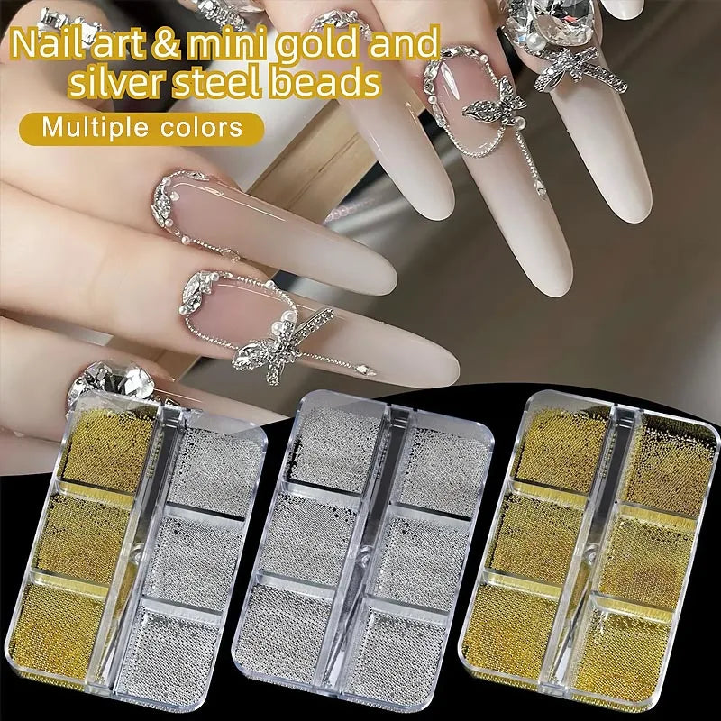 Mini Caviar Beads Nail Art Sets - 12Grid & 6Grid Strass Nail Diamonds for DIY Manicure