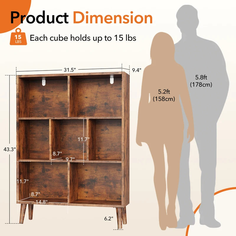 7 Cube Storage Organizer Bookshelf with Legs - Modern Wooden Display Shelf