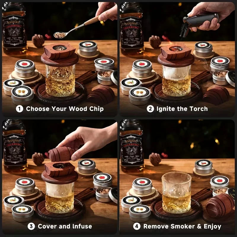 Whiskey Smoker Kit with 4/6 Flavors Cocktail Infuser Set for Bourbon and Whiskey Gifts