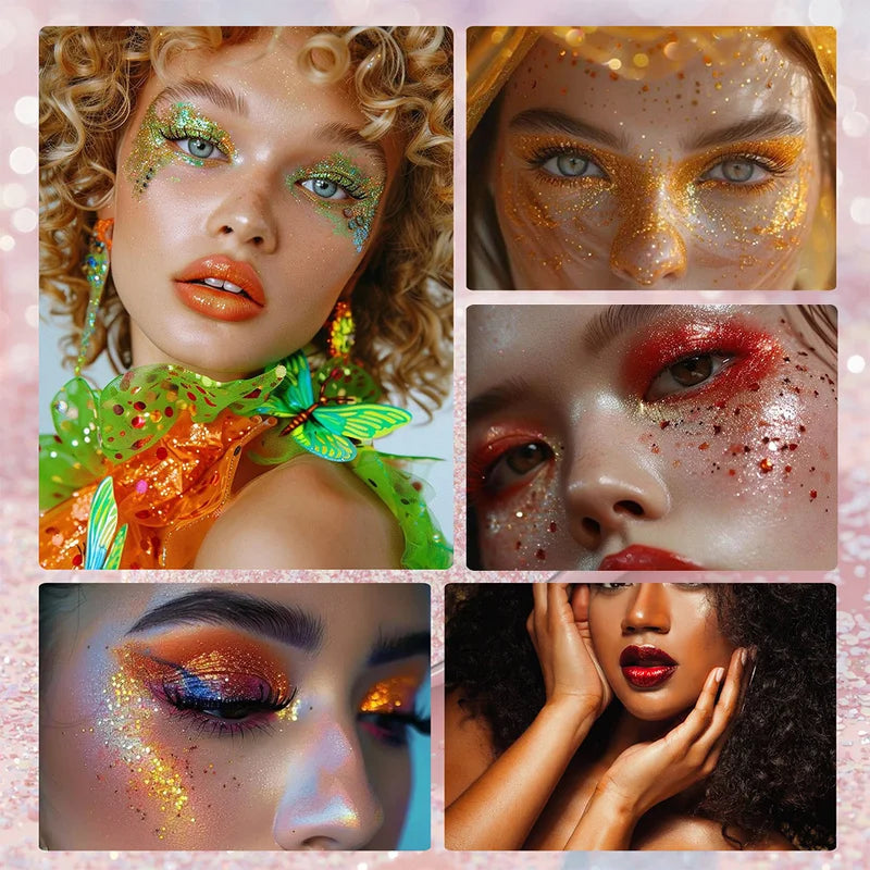 Colorful Body Glitter Stick with Sequins & Shimmer Topcoat for Makeup & Hair - Festive Glam