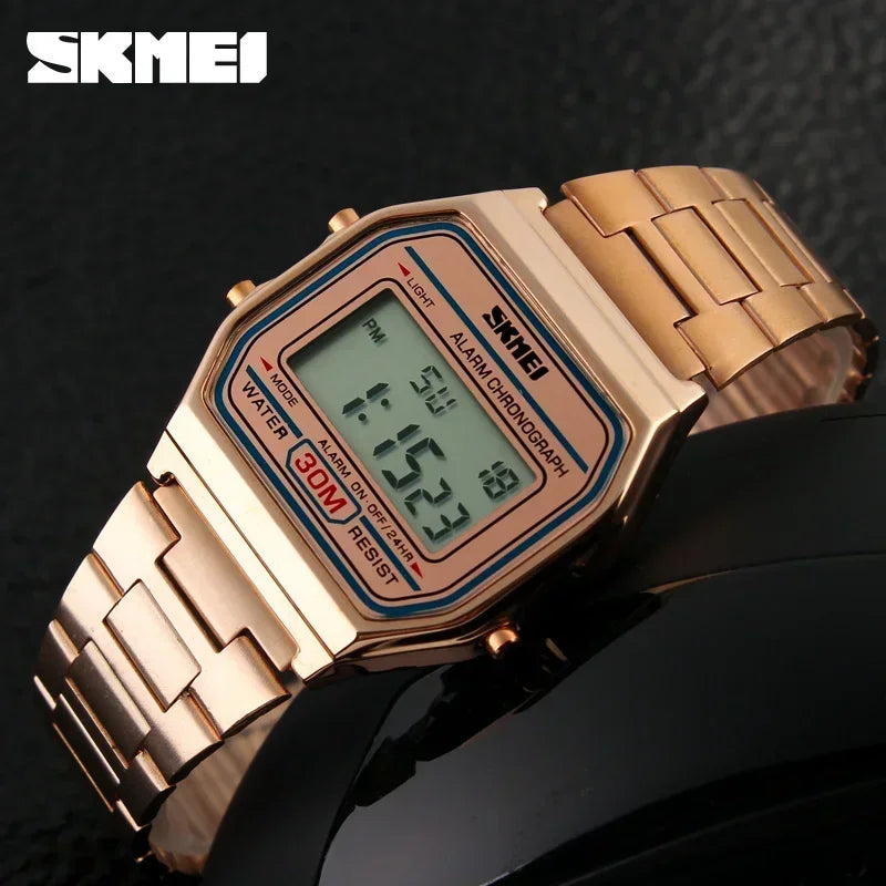 Digital Sports Watch for Men Waterproof Stainless Steel Casual Wristwatch