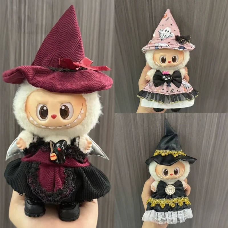 Halloween Pumpkin Cloak Hat for Labubu Dolls Accessories with Devil's Cloak and Witch Outfit
