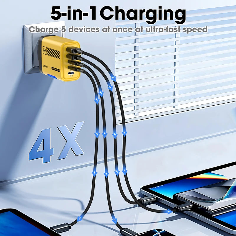 240W GaN Travel Charger 5-in-1 USB-C Fast Charging Adapter for Phones