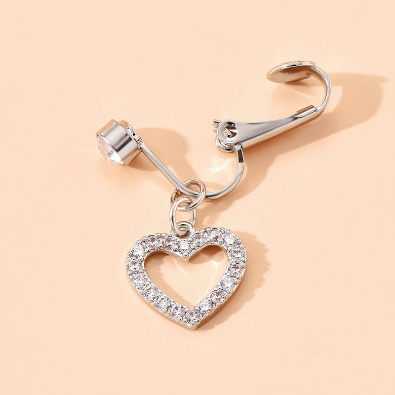 Non-Piercing Heart Butterfly Belly Button Clip-On Navel Ring - Multiple Colors