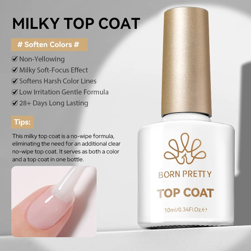 Milky White Gel Nail Polish Top Coat 10ml Long Wear UV LED Soak Off