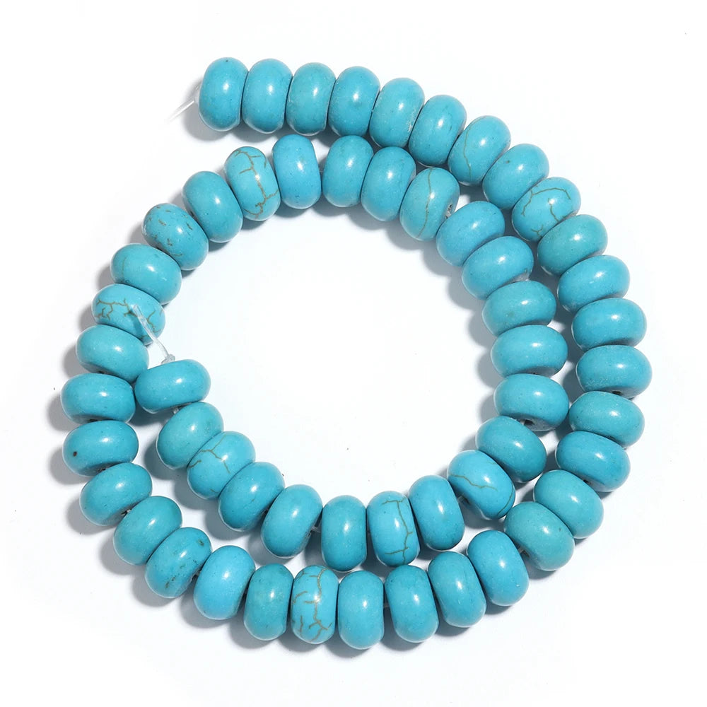 Natural Turquoise Abacus Beads for Jewelry Making - Flat Round Stones, 6-14mm